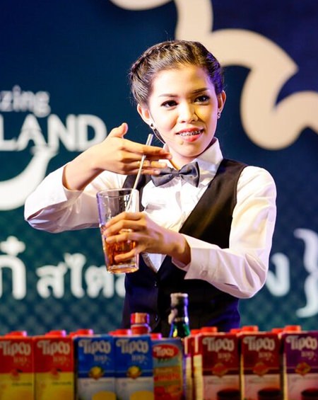 A barista conjures up another cocktail for the judging panel.