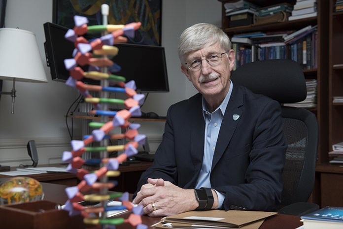 National Institutes of Health (NIH) Director Francis Collins poses for a portrait at the NIH headquarters in Bethesda, Md., Friday, July 28, 2017. After DNA testing showed he was predisposed to Type 2 diabetes, which is more likely to develop if a person is overweight or obese, Collins shed 35 pounds (16 kilograms). (AP Photo/Sait Serkan Gurbuz)