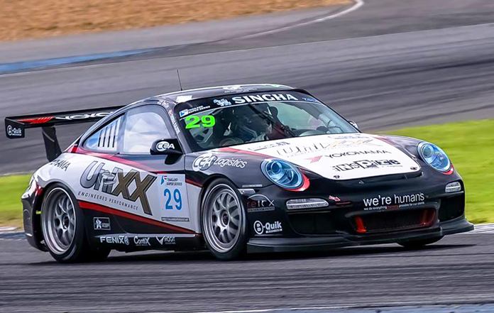 Thomas Raldorf steers his Porshe 997 out of a corner at the Chang International Circuit in Buriram, Saturday, August 19.