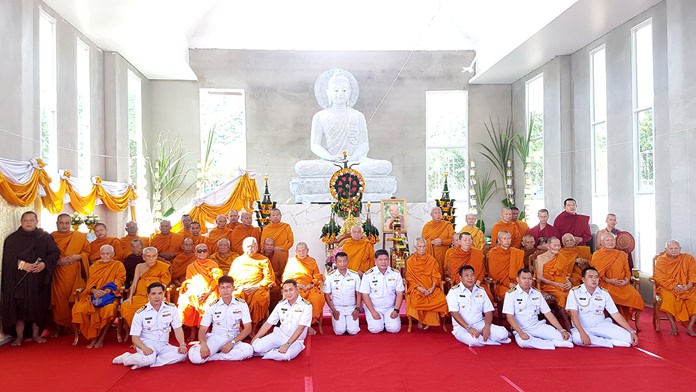 Sattahip’s Naval Rating School formally installed its seated Buddha during a ceremony with 32 famous monks.
