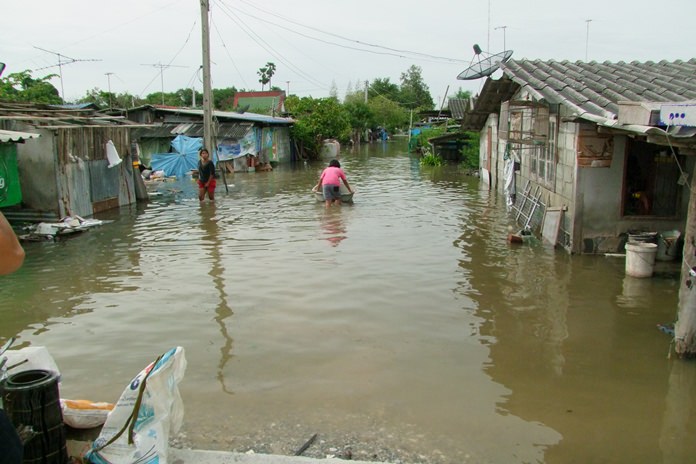 Most roads in and around Muang District are still heavily flooded and homes in low-lying areas are badly damaged.
