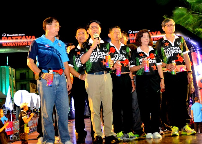 Pattaya mayor Maj. Gen. Anan Charoengchasri and Chonburi governor Pakaratorn Tienchai were among the VIPs on hand to set the athletes on their way.