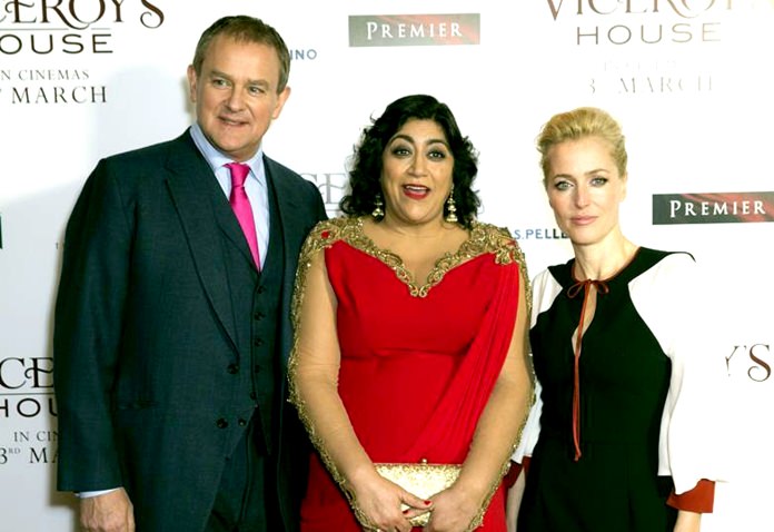“Viceroy’s House” was directed by Gurinder Chadha (centre) and stars Hugh Bonneville (left), who plays Lord Mountbatten in the film, and Gillian Anderson (right), who plays his wife. (AP Photo/file)