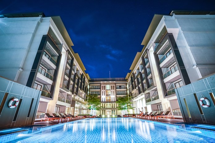 The poolside view of the Serenity Hotel & Spa in Kabinburi.