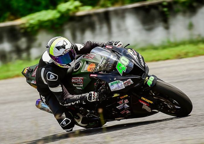 Local rider Ben Fortt rides his Laiprang YSS Kawasaki to victory at the Bira International Circuit in Pattaya, Sunday, September 10.