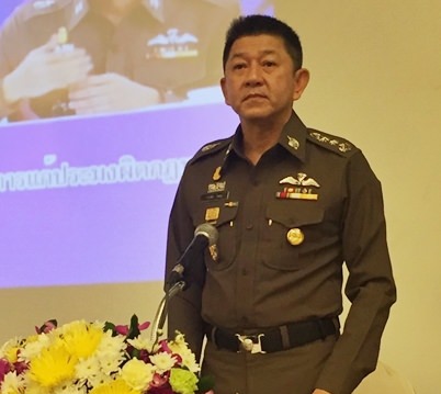Pol. Lt. Gen. Jaruwat Waisaya, commissioner of the Office of Legal Affairs and Litigation, chairs the second Royal Thai Police seminar on their online database to combat illegal practices and human trafficking in the fishing industry.