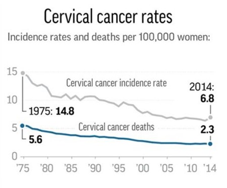 Graphic shows rate of cervical cancer in the U.S.