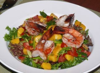 A colorful Tiger prawn salad.