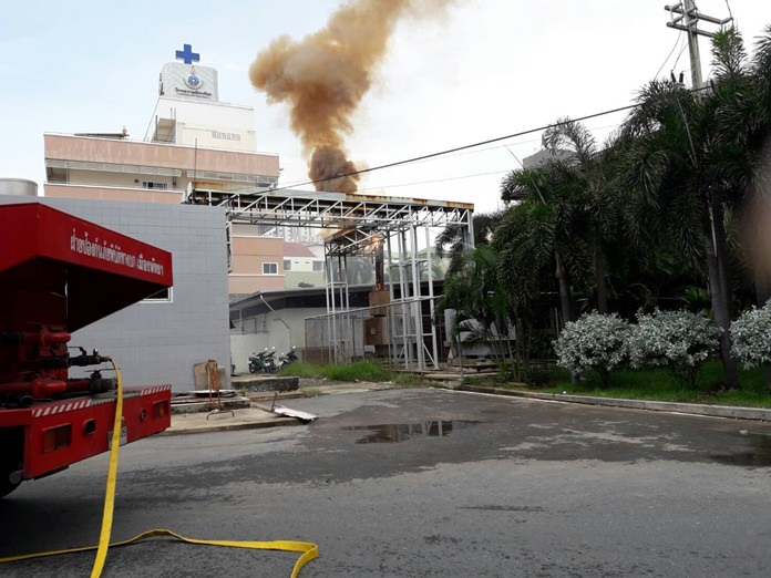 Pattaya Hospital was briefly evacuated after a high-voltage transformer exploded behind the Soi Buakhao facility.