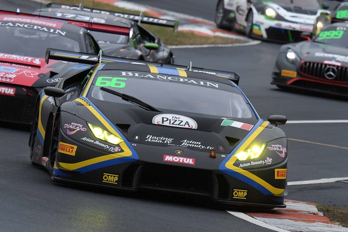 Local racer Sandy Stuvik drives his Lamborghini Huracan GT3 at the Zhejiang Circuit, outside Shaoxing in Zhejiang province, China, Sunday, Oct. 15.