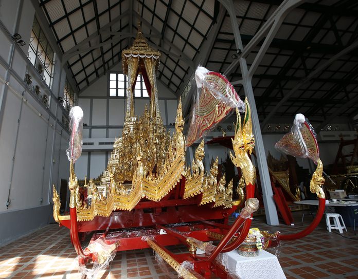 The royal chariot, which will be used to carry the body and the royal urn of the late Thai King Bhumibol Adulyadej, is displayed at the National Museum. (AP Photo/Sakchai Lalit)