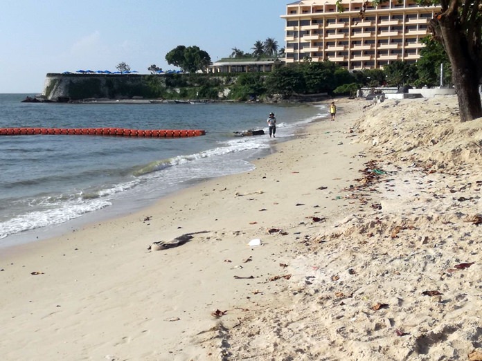 The sandbags and fence left over from the long-stalled Pattaya Beach restoration project have been removed, but questions remain over when officials will restart the critical work to save the shoreline from erosion.