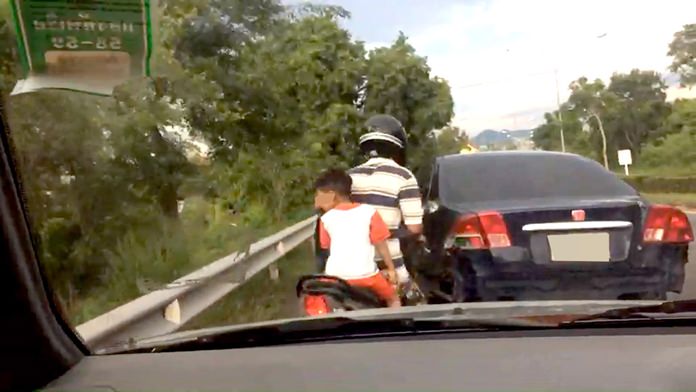 Yosapol Japin’s four-year-old son was riding pillion on his motorbike as Yosapol tried to escape.