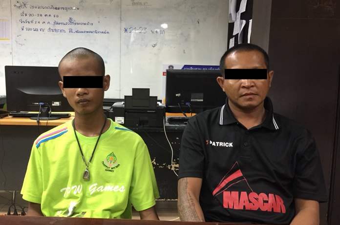 Forty-one year old Songkran Chaiyasin (seated right and inset), wanted for the axe murder of a northeastern cattle farmer, has been arrested in Pattaya.