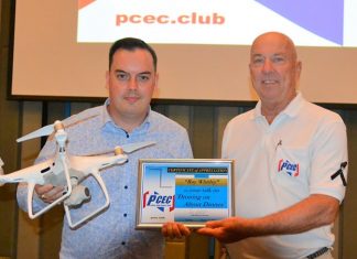 MC Roy Albiston presents Ray Whitley with the PCEC’s Certificate of Appreciation for his very informative and interesting presentation about drone technology, which included a live demonstration.