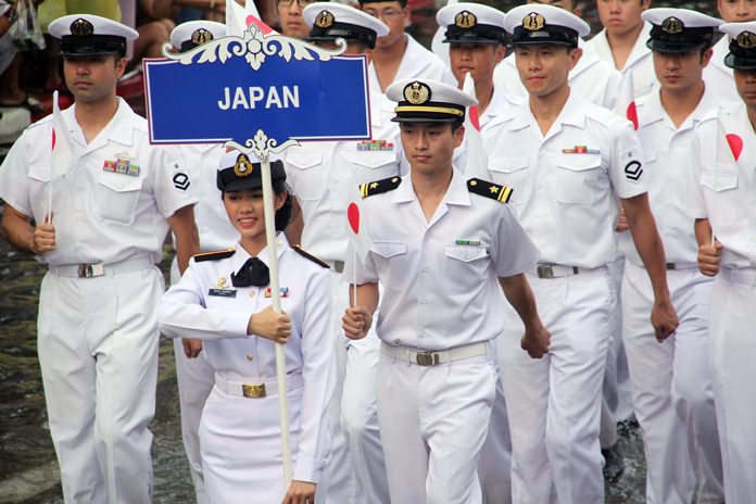 Sailors from the Japanese Navy march tall and proud.