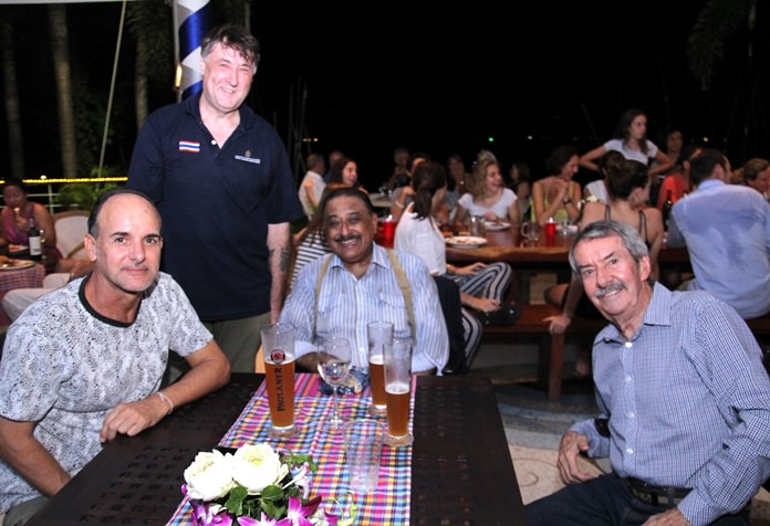 From left: Capital TV’s Les Nyerges, Royal Varuna Yacht Club General Manager Baz Osborne, Pattaya Mail Media MD, Peter Malhotra and former RVYC Commodore and sailing author Peter Cummins enjoy the atmosphere at the party.