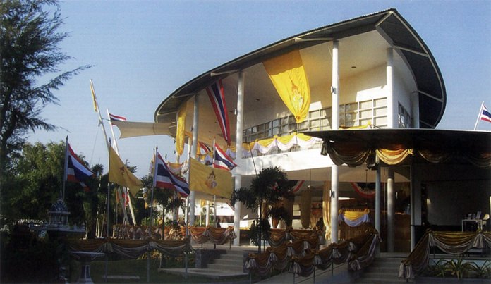 The modern uniquely styled clubhouse is shown fully decorated on opening day in 2004