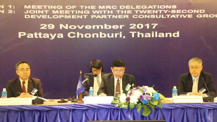 Surasak Karnjanarat (center), Thailand’s minister for natural resources and the environment, opens the 24th Mekong River Commission Council.