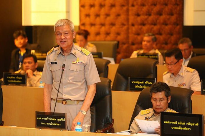 Deputy Mayor Apichart Virapal announces the government has approved Pattaya’s 665-million-baht proposal to construct a new flood-drainage system in East Pattaya to prevent water flowing down from higher elevations from reaching downtown.