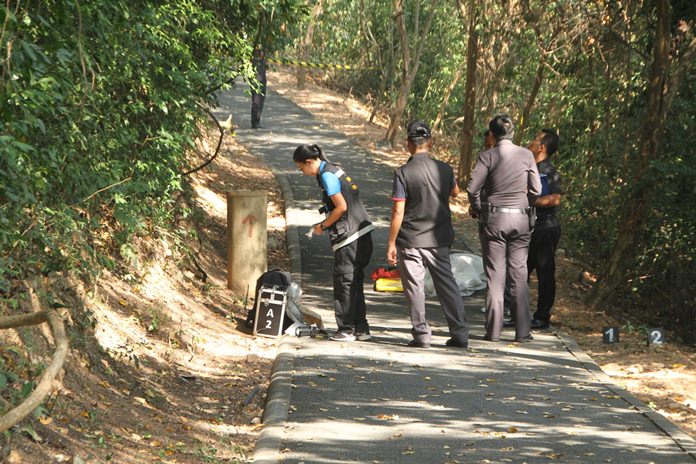 Pattaya and regional police were called to a wooded area of Pratamnak Hill after the body of Frank Glas Fischer was found lying on the sidewalk.