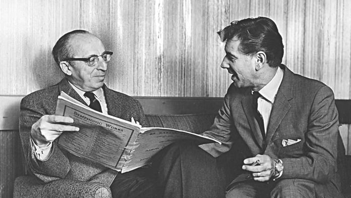 Aaron Copland (left) and Leonard Bernstein, c.1960.