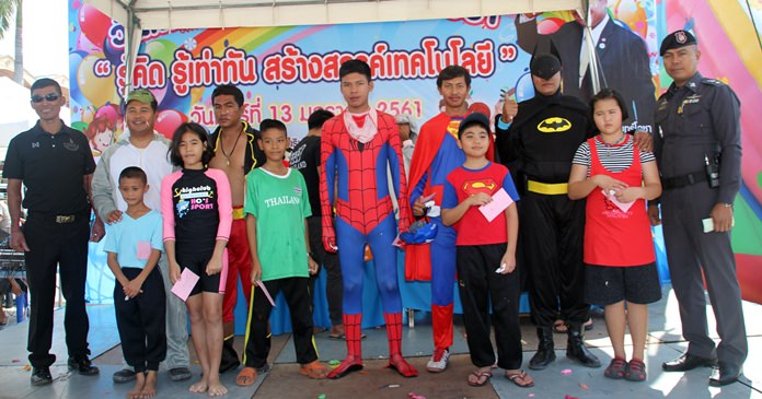 Pattana Boonsawat, secretary of the Windsurf Association in conjunction with Pattaya City Hall, Municipal Police and We Love Pattaya host a fancy dress party for the kids at the Jomtien Sports Arena.