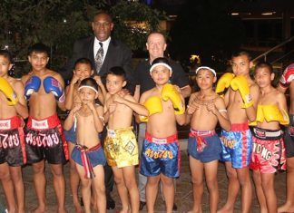 Frank Bruno with the boys from the Father Ray Children’s Home.
