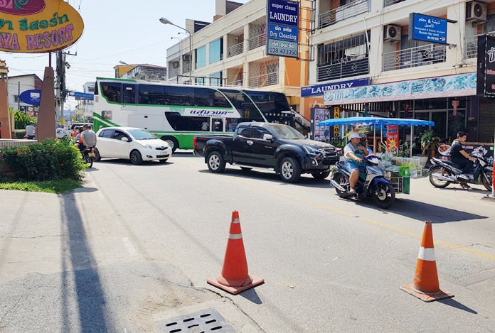A faulty parking brake is being blamed for a tour bus that smashed into the front of a Pattaya massage parlor.