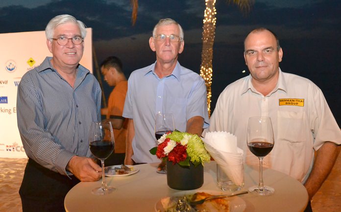 (L to R) Frank Holzer, Executive General Manager of MHG Thailand Co., Ltd., Jerry Stewart, and Juerg Odermatt, Foreign Consultant of Global Insurance.