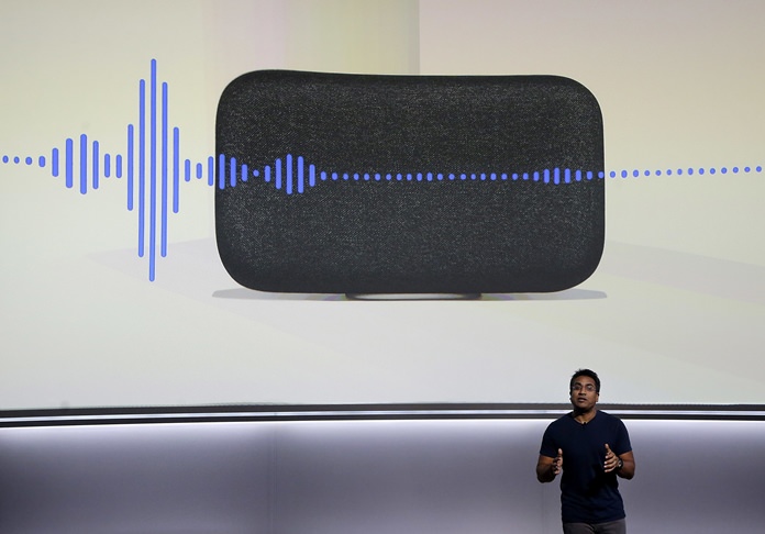 In this Wednesday, Oct. 4, 2017, file photo, Google’s Rishi Chandra speaks about the Google Home Max speaker at a Google event in San Francisco. Once people get their first smart product, they are likely to buy more. They also tell friends and neighbors about them, or perhaps buy some as gifts. (AP Photo/Jeff Chiu, File)