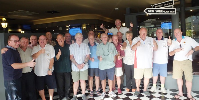 President Mark Bowling (left) leads the legion members in a thumbs-up pose for posterity.