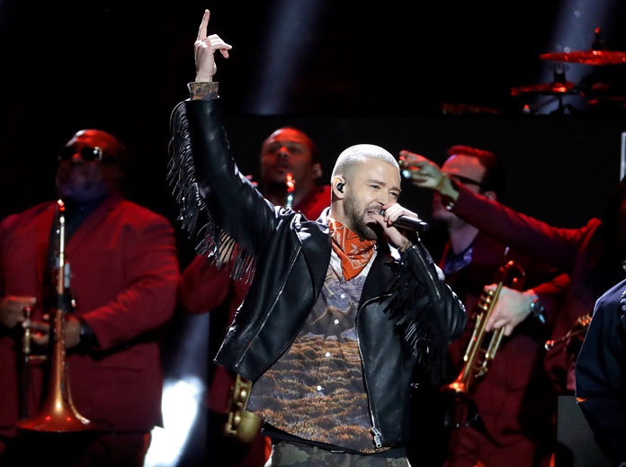 Justin Timberlake performs during halftime of the NFL Super Bowl 52 football game between the Philadelphia Eagles and the New England Patriots Sunday, Feb. 4, in Minneapolis. (AP Photo/Matt Slocum)