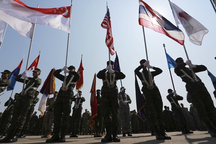 Soldiers attend the opening ceremony of the joint military exercise Cobra Gold 2018 at U-tapao Airport in Rayong Province. Tuesday, Feb. 13. (AP Photo/Sakchai Lalit)