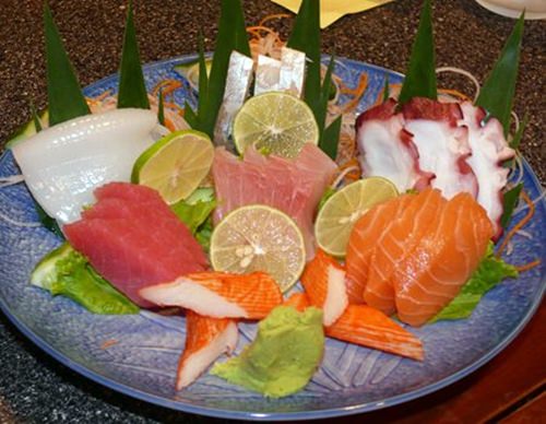 Yamato’s mixed sashimi plate which had octopus, salmon, tuna, crab sticks, sea bass, squid and mackerel.
