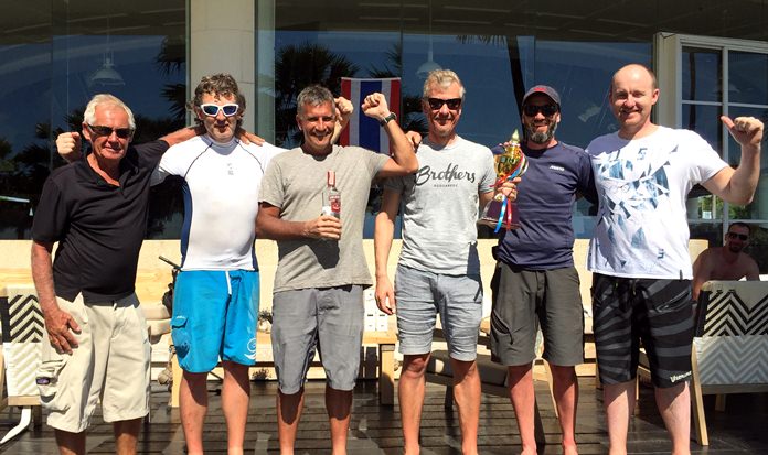 Matti Sepp and his crew celebrate victory in the Transworld Regatta 2018, held at Ocean Marina from March 2-4.