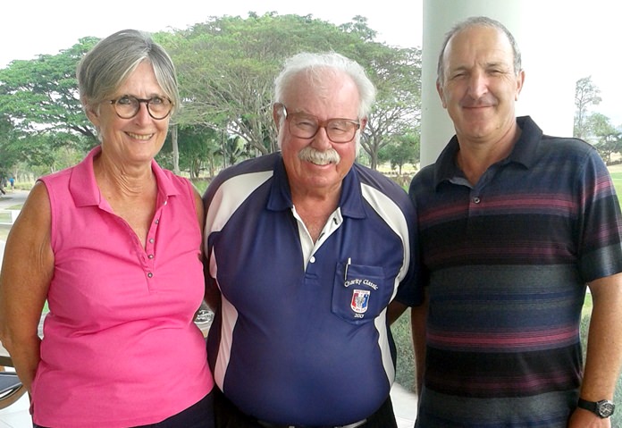 Birgit Jorgensen (left) and Rob Brown (right) with Dave ‘The Admiral’ Richardson.