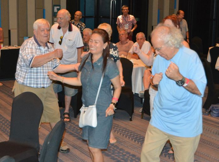 The dancing continues with gusto as PCEC members and guests really “get with it” at their Sunday morning meeting.