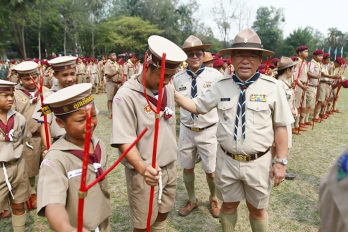 Deputy Mayor Vichien Pongpanit greets some of the scouts at the 3rd Pattaya Scout Jamboree.