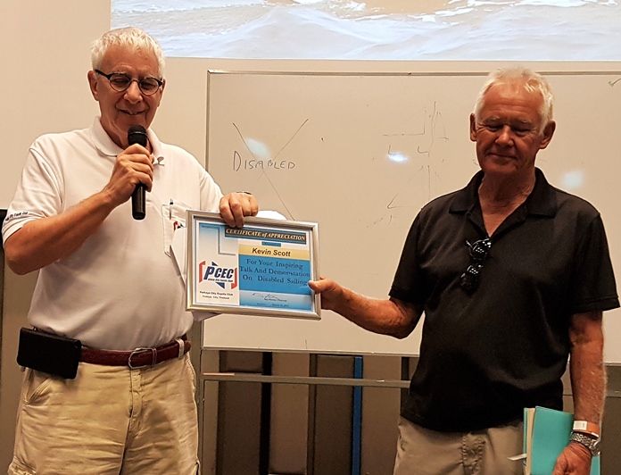 MC Richard Silverberg presents Kevin Scott with the PCEC’s Certificate of Appreciation for his enlightening presentation.