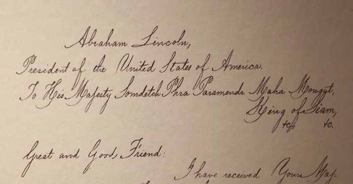 Lincoln penned his reply, addressing King Mongkut as “Great and Good Friend.” (AP Photo/Sakchai Lalit)