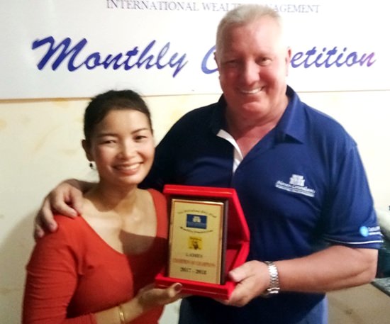 Miss Pin (left) with Brian Chapman.