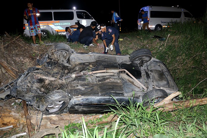 Three men were critically injured in a drunk-driving accident in Sattahip.