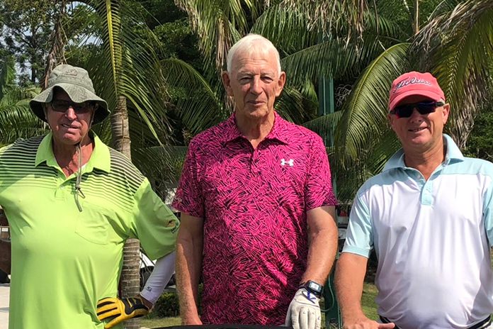 John Stafford (centre) with golfing pals at Green Valley.