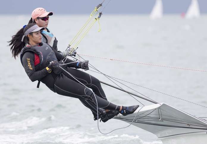 Double-handed monohull dinghies always provide some spectacular action.