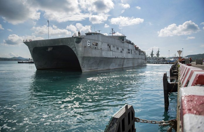 Military Sealift Command expeditionary fast transport ship USNS Brunswick (T-EPF 6) arrives in Thailand as a part of Pacific Partnership 2018.