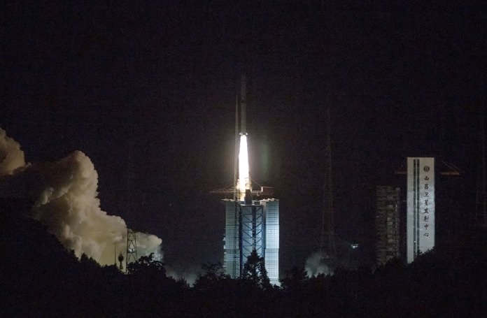 China has launched a relay satellite as part of a groundbreaking program to land a probe on the far side of the moon this year. The China National Space Administration said on its website that the satellite lofted into space early Monday, May 21, aboard a Long March-4C rocket will facilitate communication between controllers on Earth and the Chang’e 4 mission. (Cai Yang/Xinhua via AP)