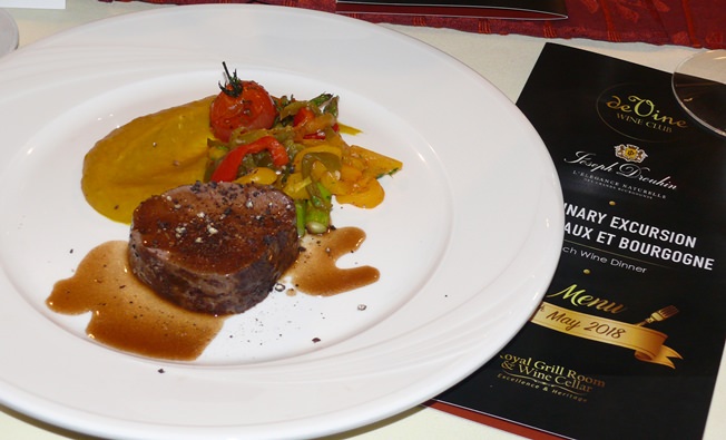 The Roasted Angus beef tenderloin was paired with a Beaujolais Villages Joseph Drouhin 2014.