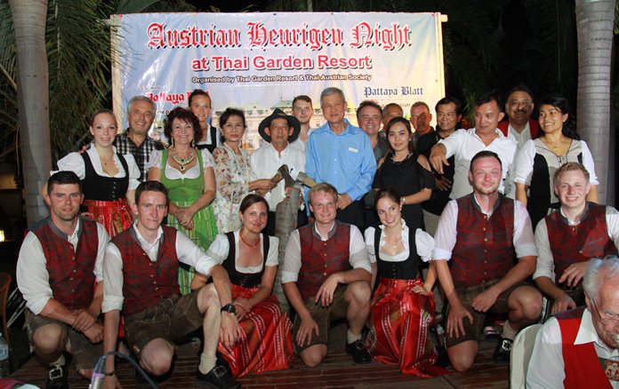 VIP guests join the Austrian troupe on stage at the end of a most entertaining Tirolian evening.