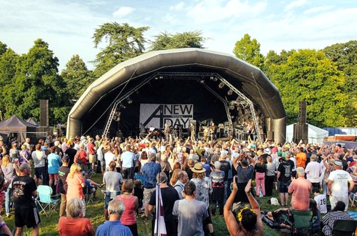 Crowds flock to the stage at the New Day Festival in Kent, southern England.